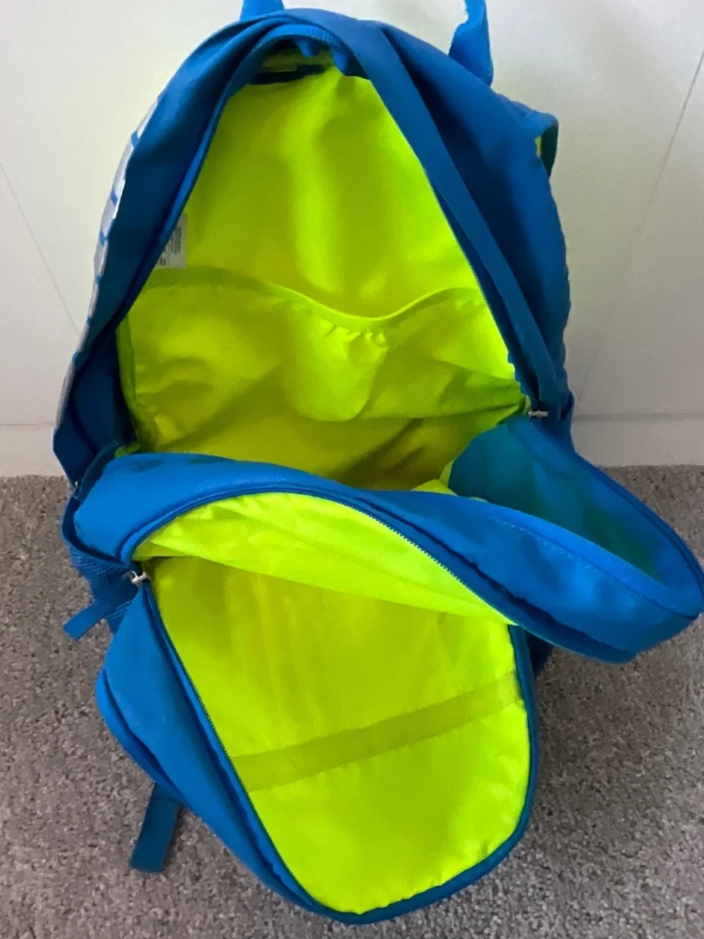 Nike Max Air Nylon Backpack Royal Blue Neon Yellow Large Multi Pocket GC